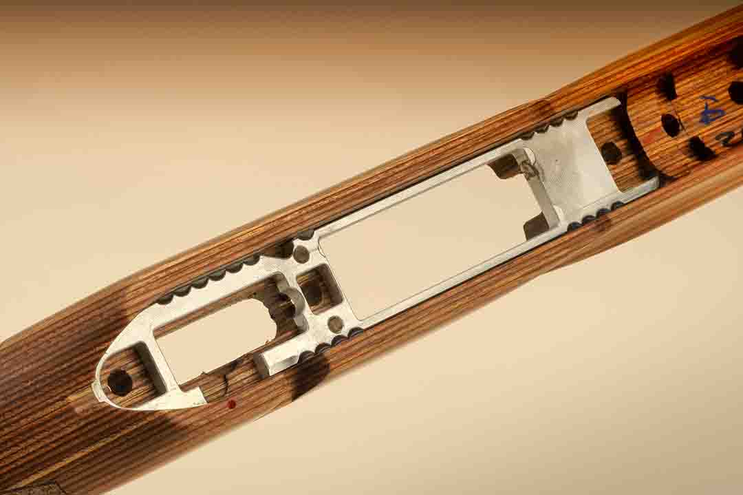 To make the rifle even more appreciated by dedicated riflemen with accuracy on their mind, there is an aluminum bedding plate installed under the receiver. While the laminated stock is less susceptible to moisture or warping then wood, it shows Thompson Center went the extra mile for accuracy.